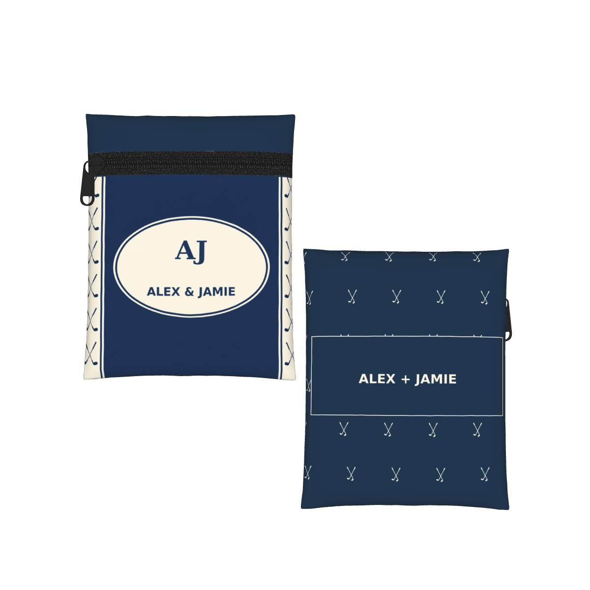 Partners at the Club Personalized Golf Pouch — White, personalized example — front and back