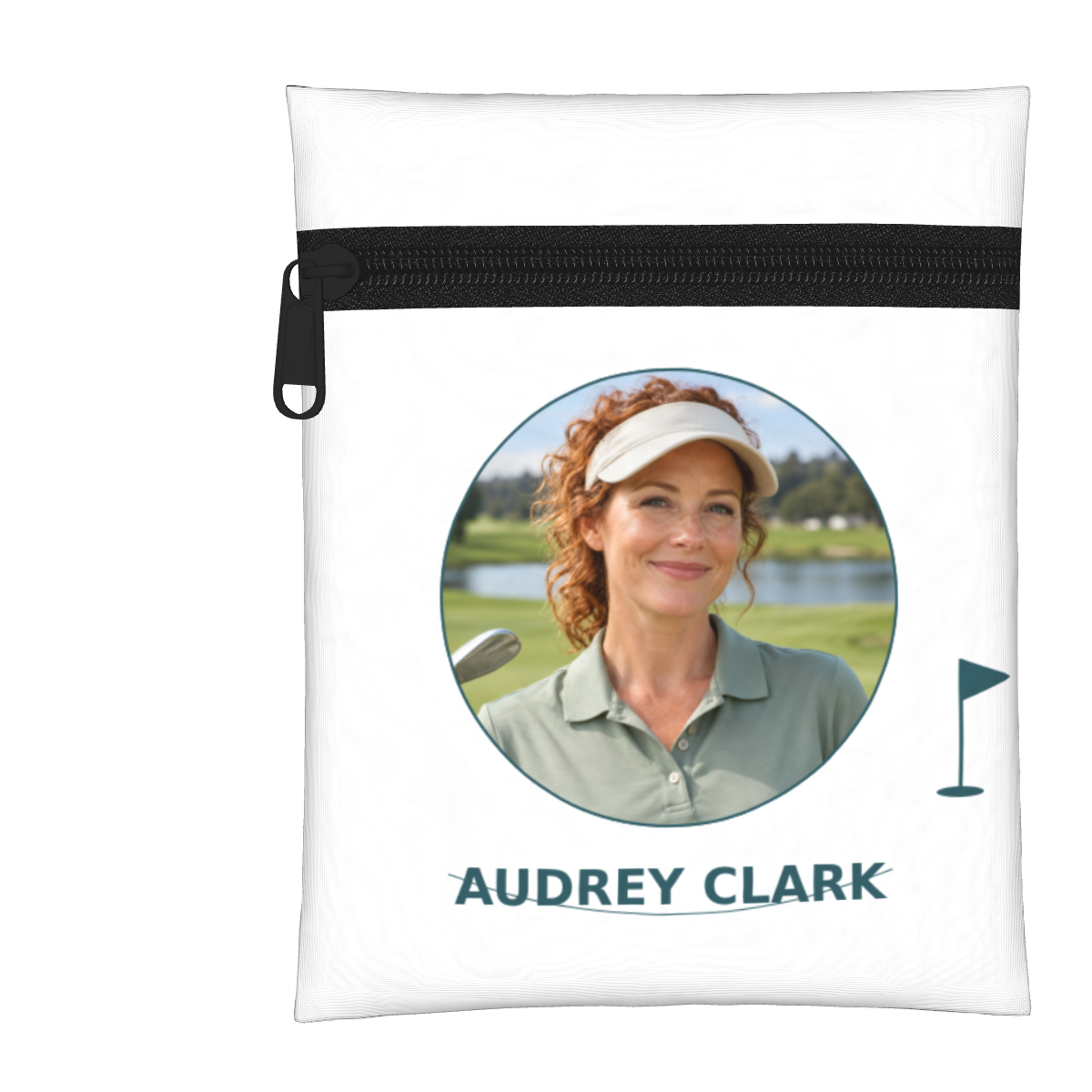 Portrait on the Green Personalized Golf Pouch — White, personalized example