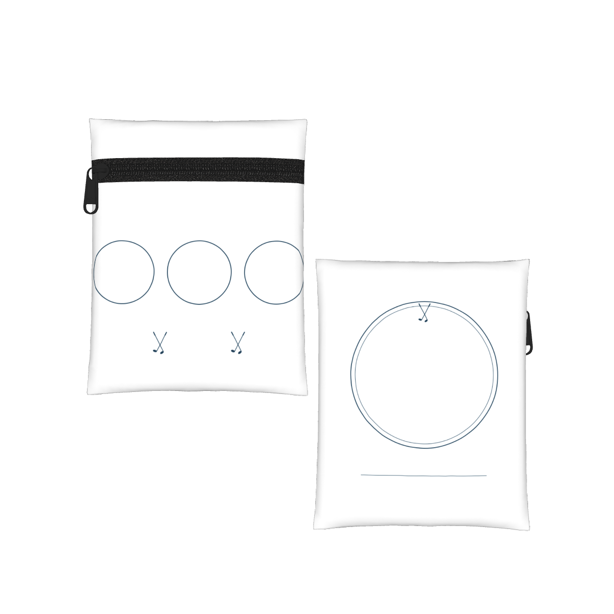 Three Letter Club Personalized Golf Pouch — White, before personalization — front and back