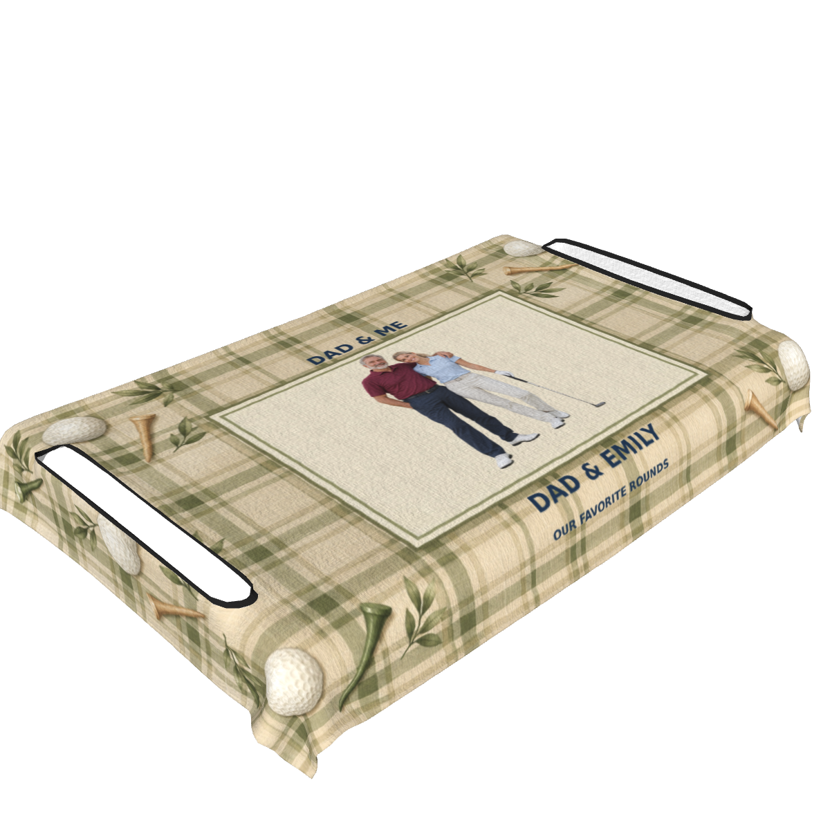 Dad & Me Plaid Personalized Golf Cart Seat Cover — White, personalized example