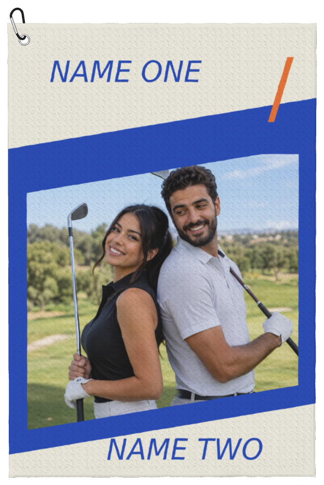 Blue Angle Duo Custom Golf Towel — finished personalized example