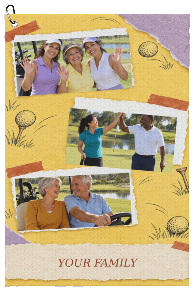 Family Scrapbook Custom Golf Towel — finished personalized example