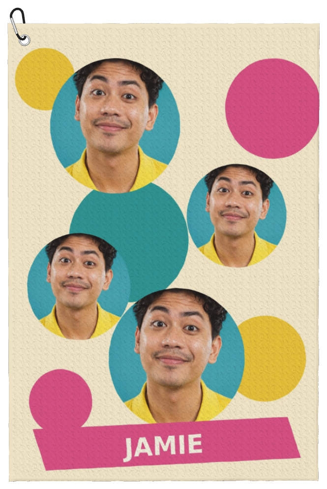 Pop Art Portraits Custom Golf Towel — finished personalized example
